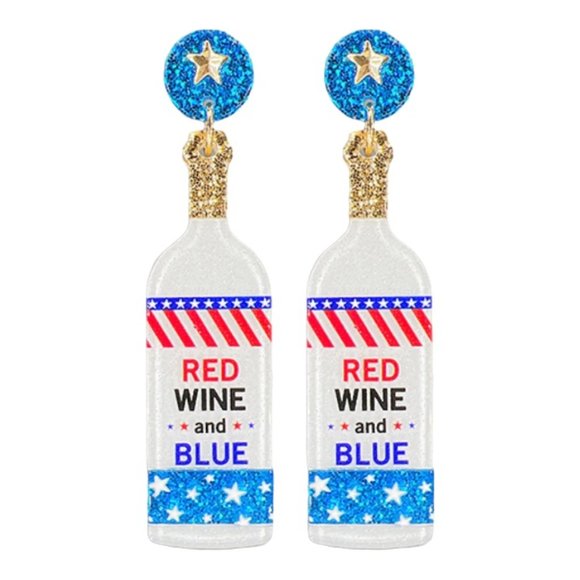 4th of July Earrings Red Wine & Blue NEW - Picture 1 of 1